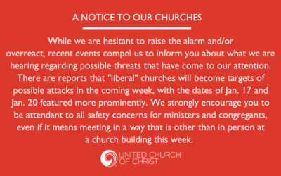 Time sensitive message from Bishop Aebischer regarding the possibility of threats against some churches as well as the state capitols between January 17th – 20th.